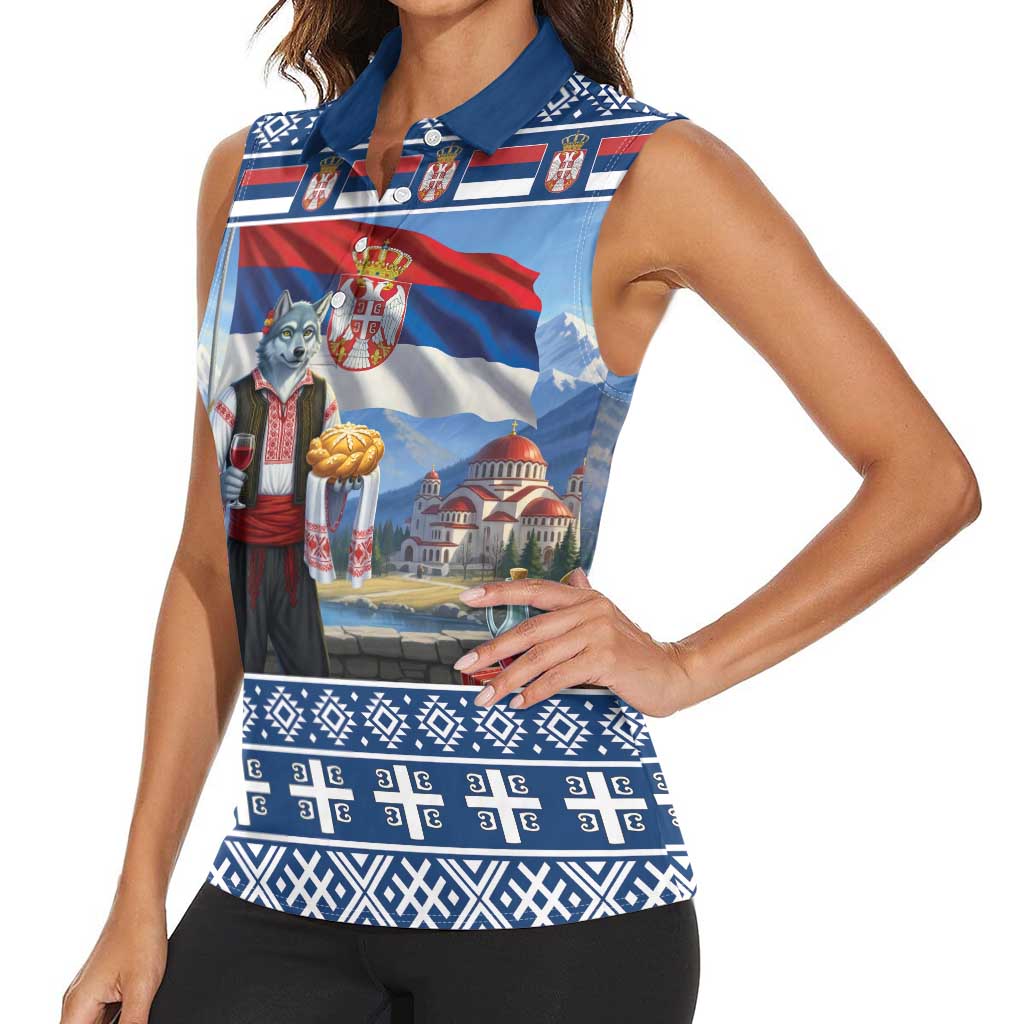 Serbia Christmas Wolf Women Sleeveless Polo Shirt Vuk Serbian Mascot - Wonder Print Shop