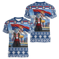 Serbia Christmas Wolf Women V-Neck T-Shirt Vuk Serbian Mascot - Wonder Print Shop