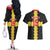 Custom Flintshire Wales Couples Matching Off The Shoulder Long Sleeve Dress and Hawaiian Shirt Coat Of Arms with Heraldic Flag - Wonder Print Shop