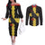 Custom Flintshire Wales Couples Matching Off The Shoulder Long Sleeve Dress and Long Sleeve Button Shirt Coat Of Arms with Heraldic Flag - Wonder Print Shop