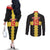 Custom Flintshire Wales Couples Matching Off The Shoulder Long Sleeve Dress and Long Sleeve Button Shirt Coat Of Arms with Heraldic Flag - Wonder Print Shop