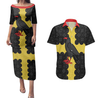 Custom Flintshire Wales Couples Matching Puletasi and Hawaiian Shirt Coat Of Arms with Heraldic Flag - Wonder Print Shop