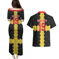 Custom Flintshire Wales Couples Matching Puletasi and Hawaiian Shirt Coat Of Arms with Heraldic Flag - Wonder Print Shop