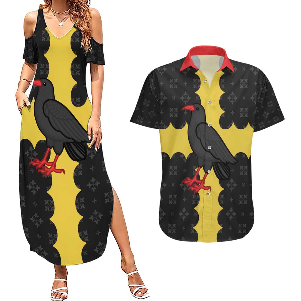 Custom Flintshire Wales Couples Matching Summer Maxi Dress and Hawaiian Shirt Coat Of Arms with Heraldic Flag - Wonder Print Shop