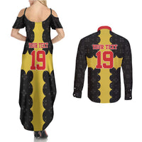 Custom Flintshire Wales Couples Matching Summer Maxi Dress and Long Sleeve Button Shirt Coat Of Arms with Heraldic Flag - Wonder Print Shop