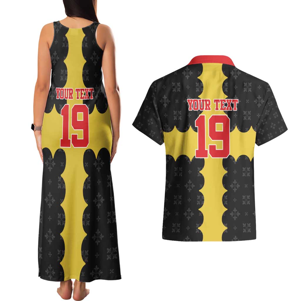 Custom Flintshire Wales Couples Matching Tank Maxi Dress and Hawaiian Shirt Coat Of Arms with Heraldic Flag - Wonder Print Shop