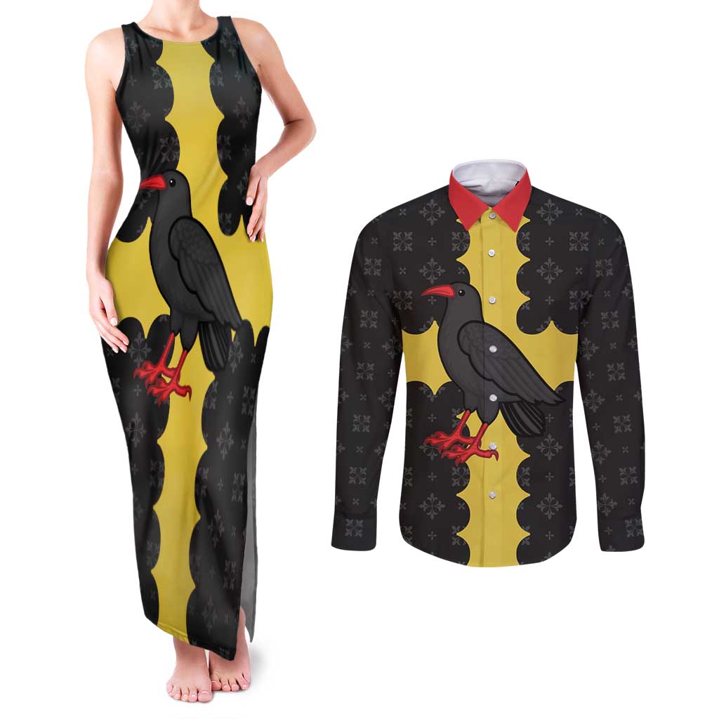 Custom Flintshire Wales Couples Matching Tank Maxi Dress and Long Sleeve Button Shirt Coat Of Arms with Heraldic Flag - Wonder Print Shop