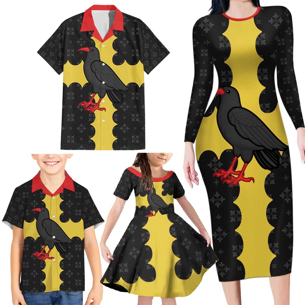 Custom Flintshire Wales Family Matching Long Sleeve Bodycon Dress and Hawaiian Shirt Coat Of Arms with Heraldic Flag - Wonder Print Shop