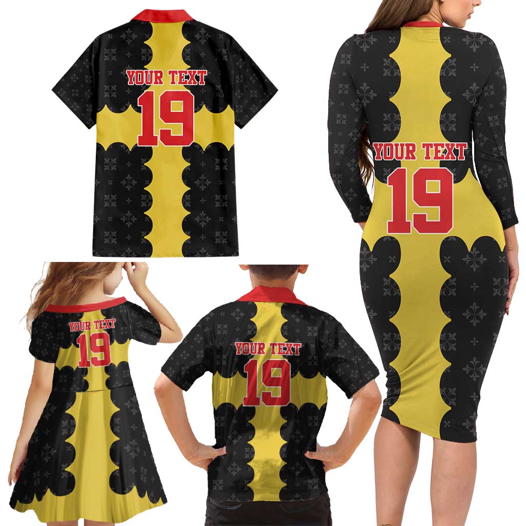 Custom Flintshire Wales Family Matching Long Sleeve Bodycon Dress and Hawaiian Shirt Coat Of Arms with Heraldic Flag - Wonder Print Shop