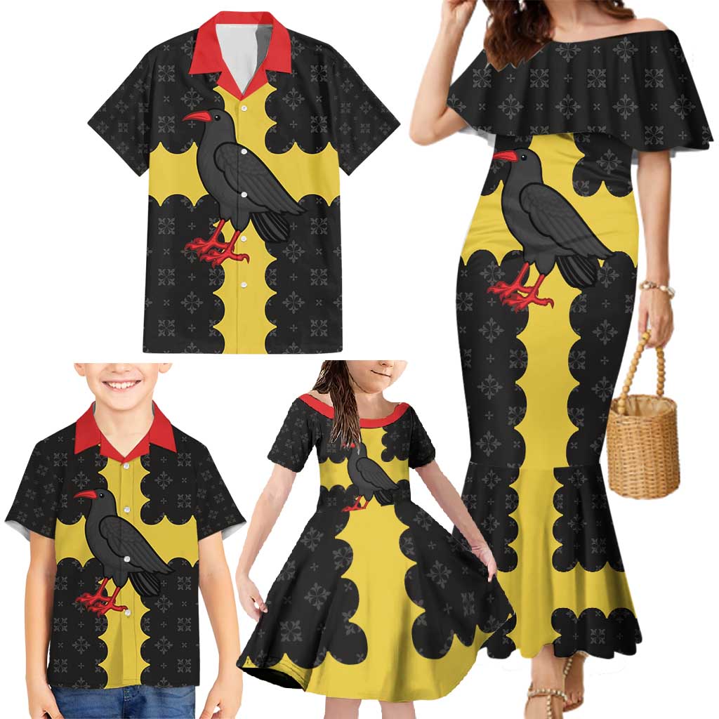 Custom Flintshire Wales Family Matching Mermaid Dress and Hawaiian Shirt Coat Of Arms with Heraldic Flag - Wonder Print Shop
