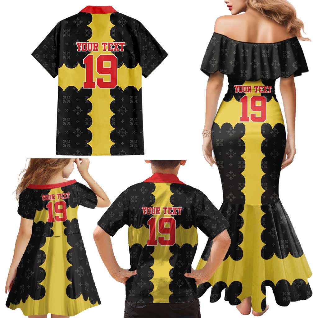 Custom Flintshire Wales Family Matching Mermaid Dress and Hawaiian Shirt Coat Of Arms with Heraldic Flag - Wonder Print Shop