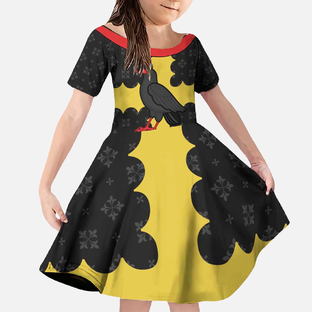 Custom Flintshire Wales Family Matching Off The Shoulder Long Sleeve Dress and Hawaiian Shirt Coat Of Arms with Heraldic Flag - Wonder Print Shop