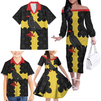 Custom Flintshire Wales Family Matching Off The Shoulder Long Sleeve Dress and Hawaiian Shirt Coat Of Arms with Heraldic Flag - Wonder Print Shop