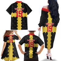 Custom Flintshire Wales Family Matching Off The Shoulder Long Sleeve Dress and Hawaiian Shirt Coat Of Arms with Heraldic Flag - Wonder Print Shop