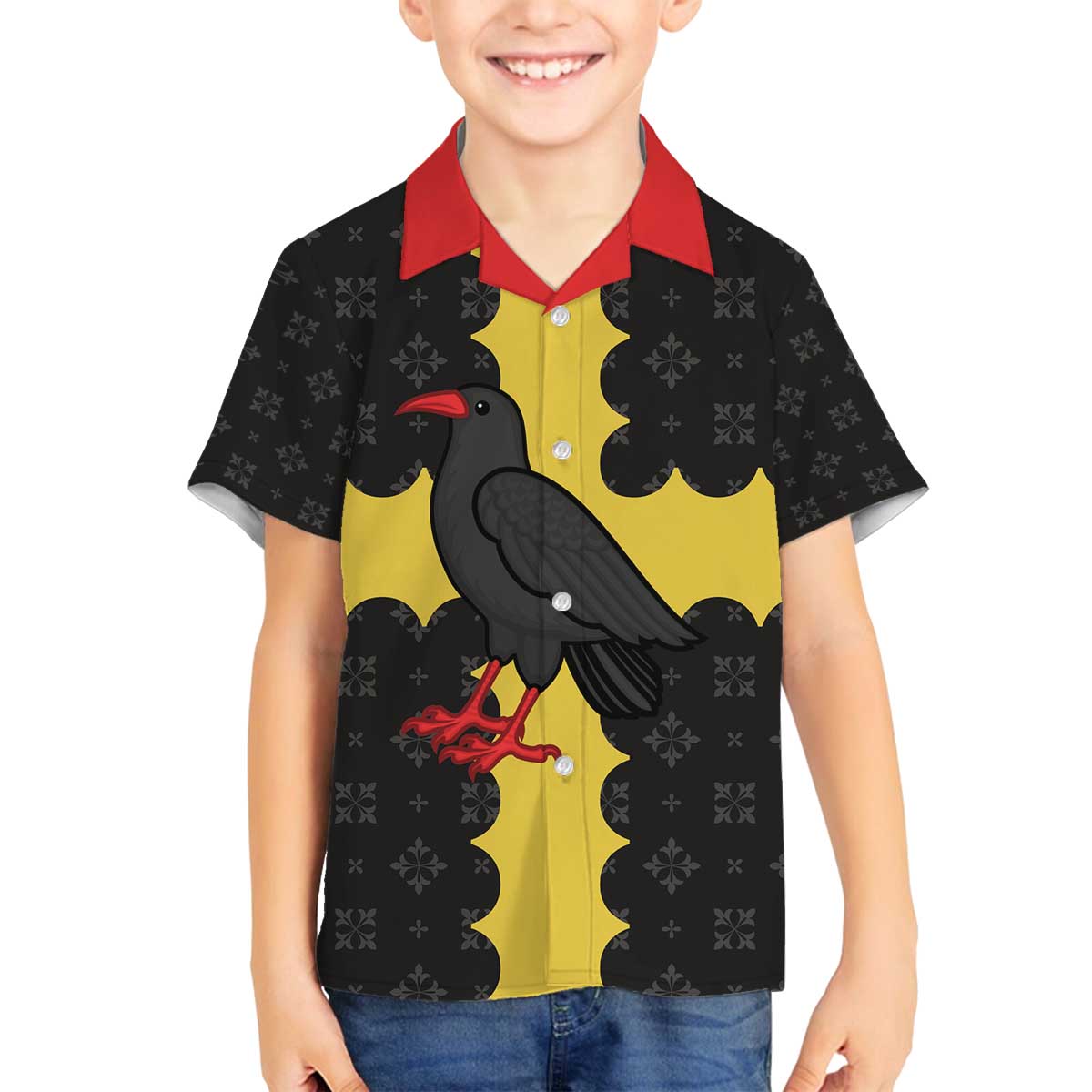 Custom Flintshire Wales Family Matching Off The Shoulder Long Sleeve Dress and Hawaiian Shirt Coat Of Arms with Heraldic Flag - Wonder Print Shop