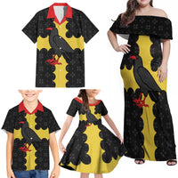 Custom Flintshire Wales Family Matching Off Shoulder Maxi Dress and Hawaiian Shirt Coat Of Arms with Heraldic Flag - Wonder Print Shop
