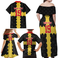 Custom Flintshire Wales Family Matching Off Shoulder Maxi Dress and Hawaiian Shirt Coat Of Arms with Heraldic Flag - Wonder Print Shop