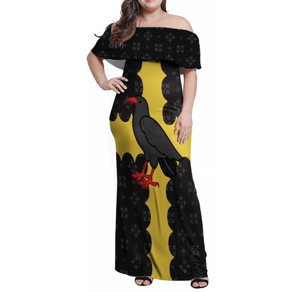 Custom Flintshire Wales Family Matching Off Shoulder Maxi Dress and Hawaiian Shirt Coat Of Arms with Heraldic Flag - Wonder Print Shop