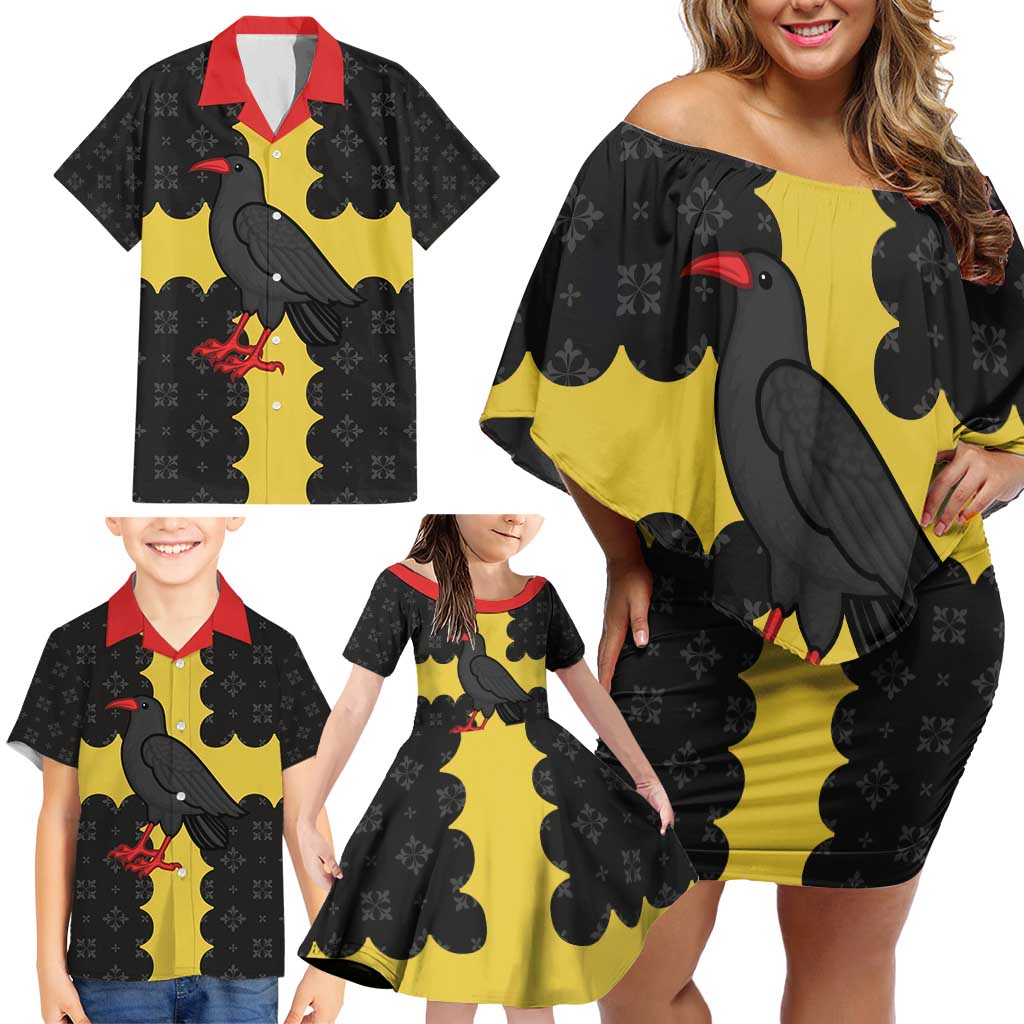 Custom Flintshire Wales Family Matching Off Shoulder Short Dress and Hawaiian Shirt Coat Of Arms with Heraldic Flag - Wonder Print Shop