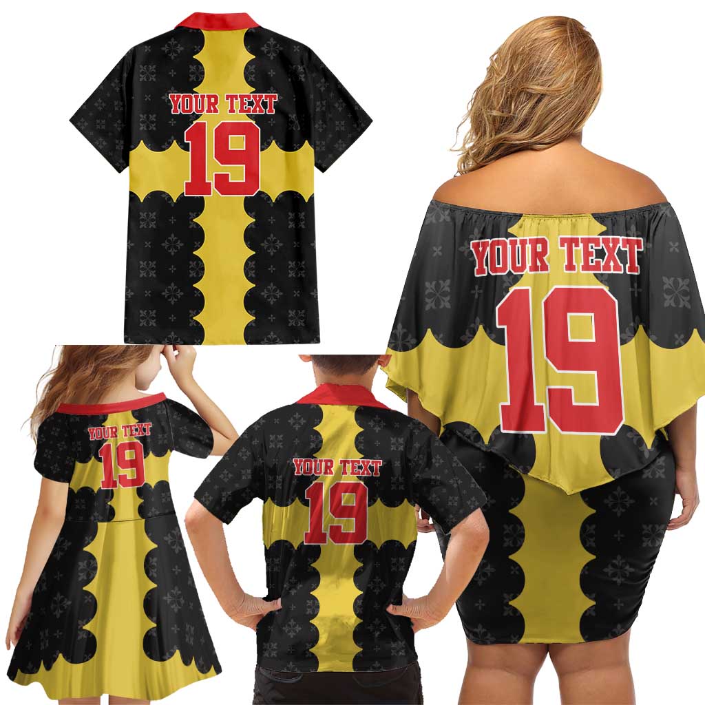 Custom Flintshire Wales Family Matching Off Shoulder Short Dress and Hawaiian Shirt Coat Of Arms with Heraldic Flag - Wonder Print Shop