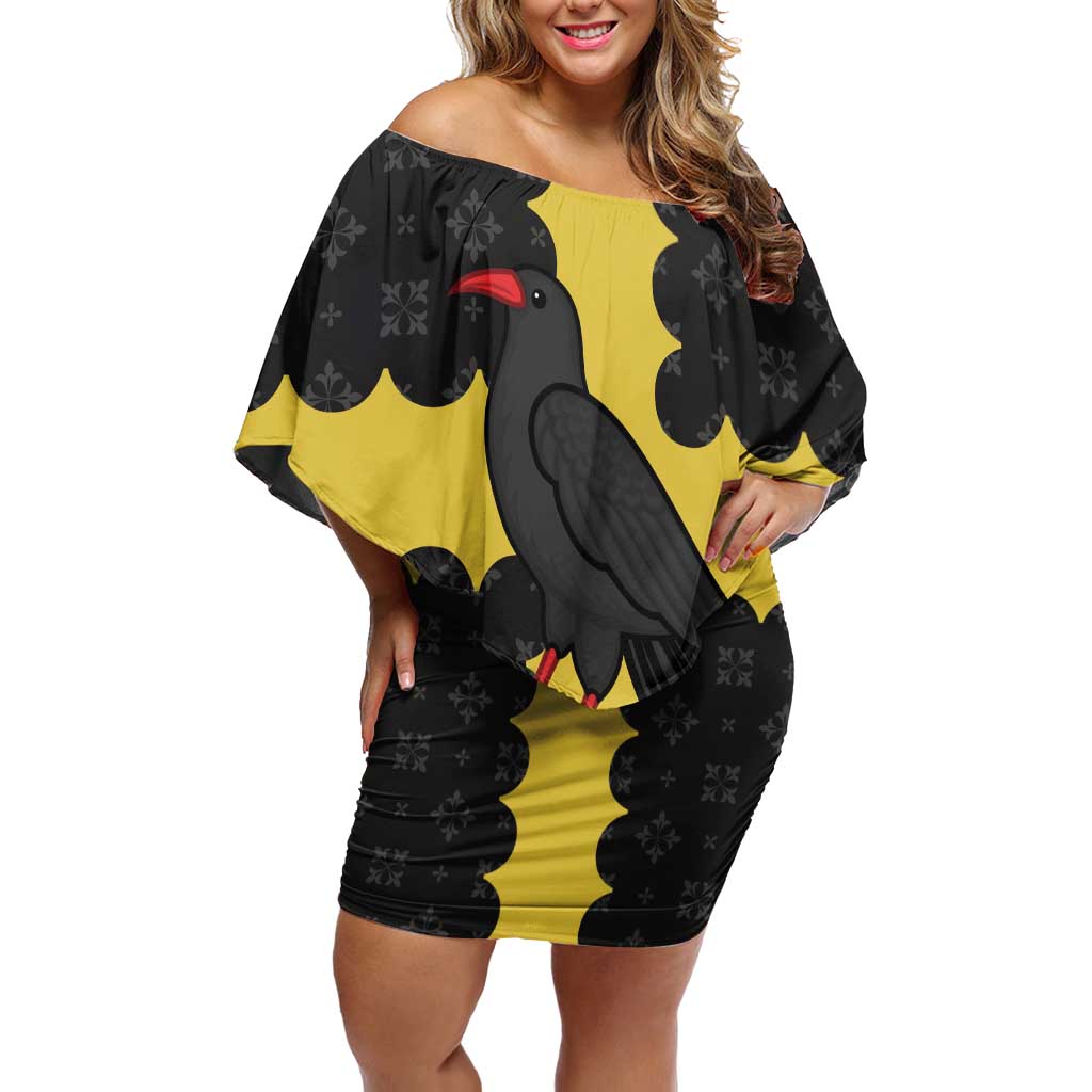 Custom Flintshire Wales Family Matching Off Shoulder Short Dress and Hawaiian Shirt Coat Of Arms with Heraldic Flag - Wonder Print Shop