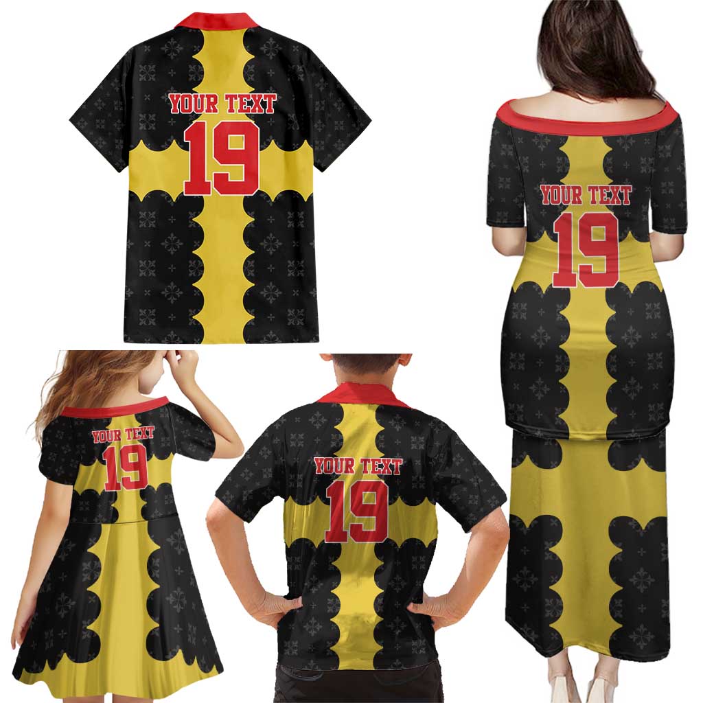 Custom Flintshire Wales Family Matching Puletasi and Hawaiian Shirt Coat Of Arms with Heraldic Flag - Wonder Print Shop