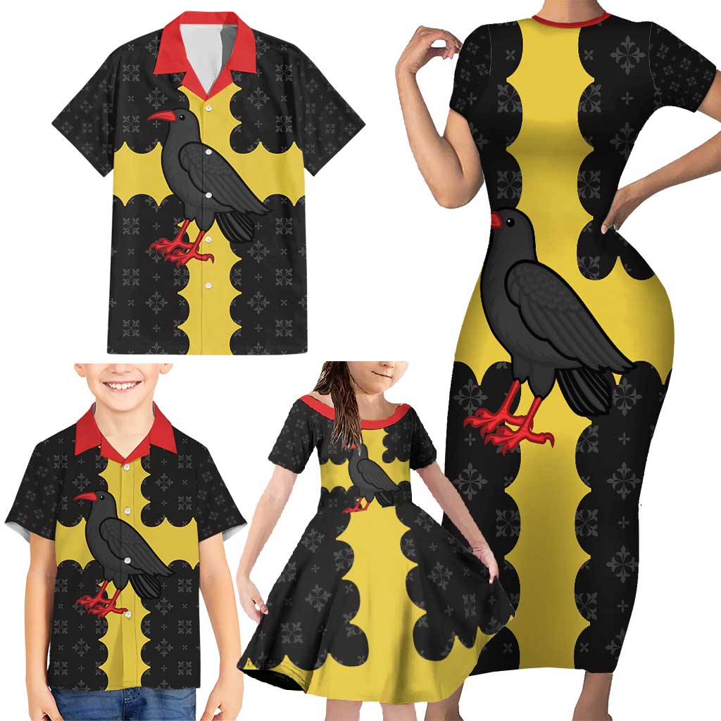 Custom Flintshire Wales Family Matching Short Sleeve Bodycon Dress and Hawaiian Shirt Coat Of Arms with Heraldic Flag - Wonder Print Shop