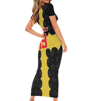 Custom Flintshire Wales Family Matching Short Sleeve Bodycon Dress and Hawaiian Shirt Coat Of Arms with Heraldic Flag - Wonder Print Shop