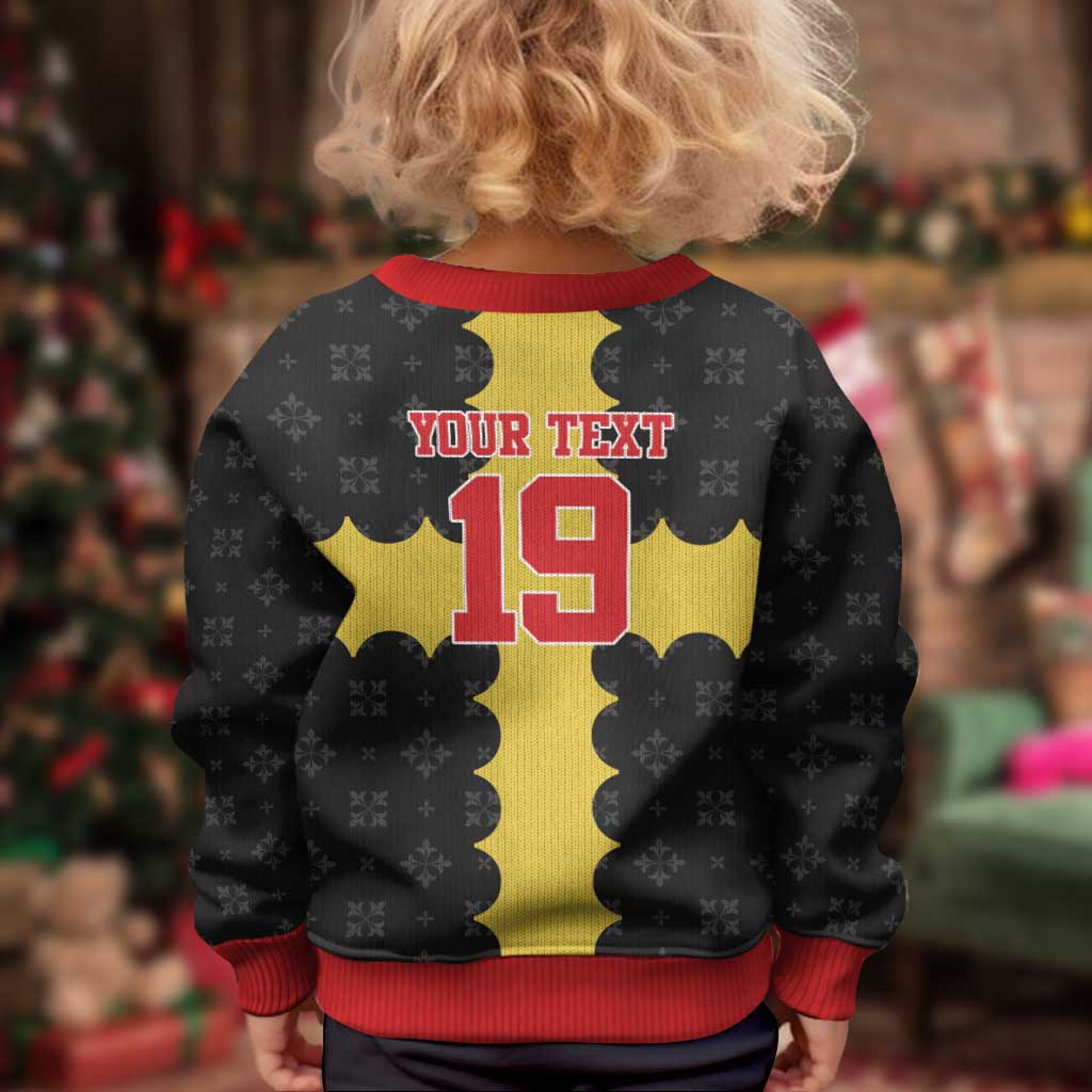 Custom Flintshire Wales Kid Ugly Christmas Sweater Coat Of Arms with Heraldic Flag - Wonder Print Shop