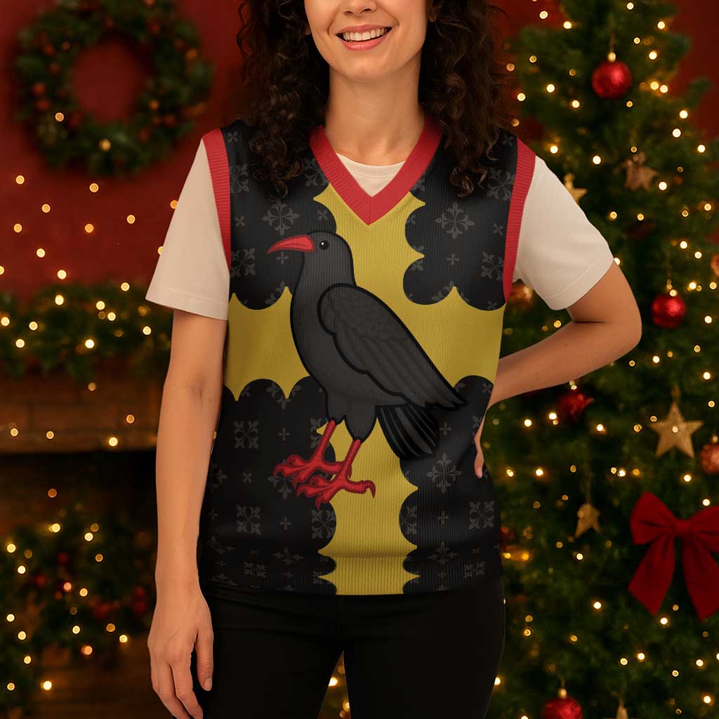 Custom Flintshire Wales Christmas Knitted V-Neck Vest Coat Of Arms with Heraldic Flag - Wonder Print Shop