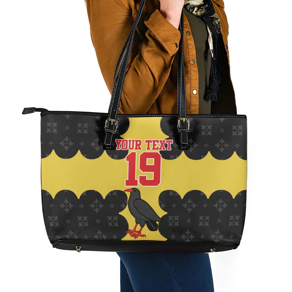 Custom Flintshire Wales Leather Tote Bag Coat Of Arms with Heraldic Flag - Wonder Print Shop