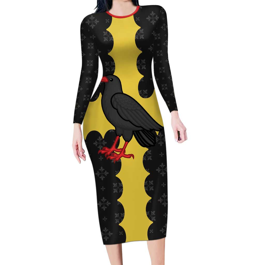 Custom Flintshire Wales Long Sleeve Bodycon Dress Coat Of Arms with Heraldic Flag - Wonder Print Shop