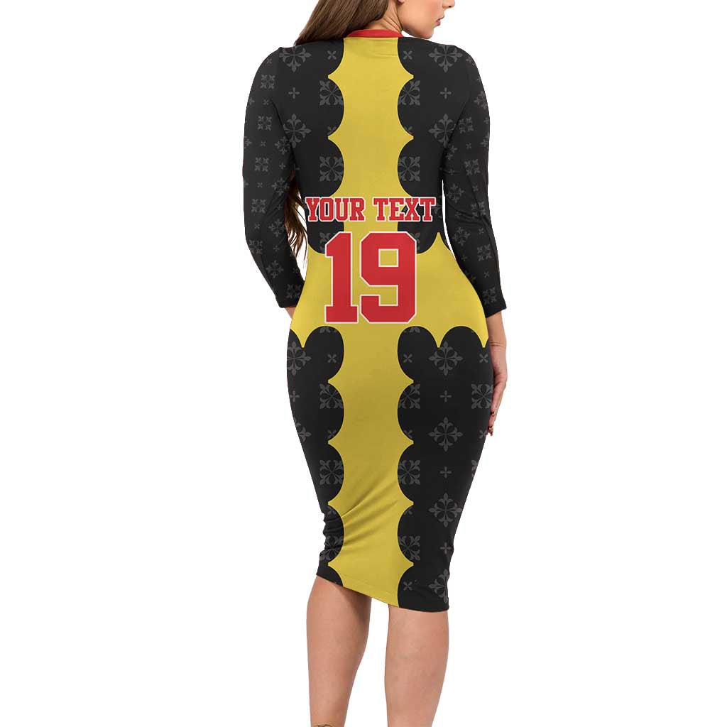 Custom Flintshire Wales Long Sleeve Bodycon Dress Coat Of Arms with Heraldic Flag - Wonder Print Shop