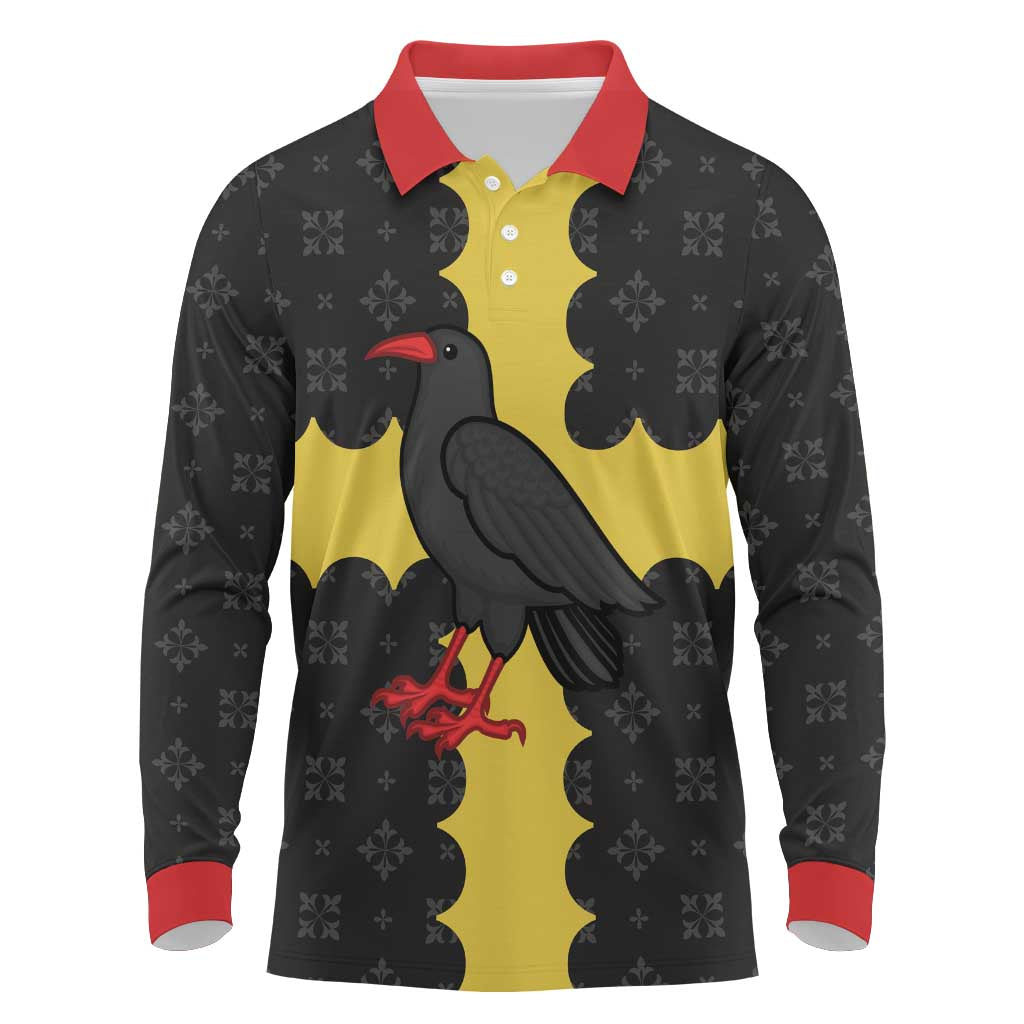 Custom Flintshire Wales Long Sleeve Polo Shirt Coat Of Arms with Heraldic Flag - Wonder Print Shop