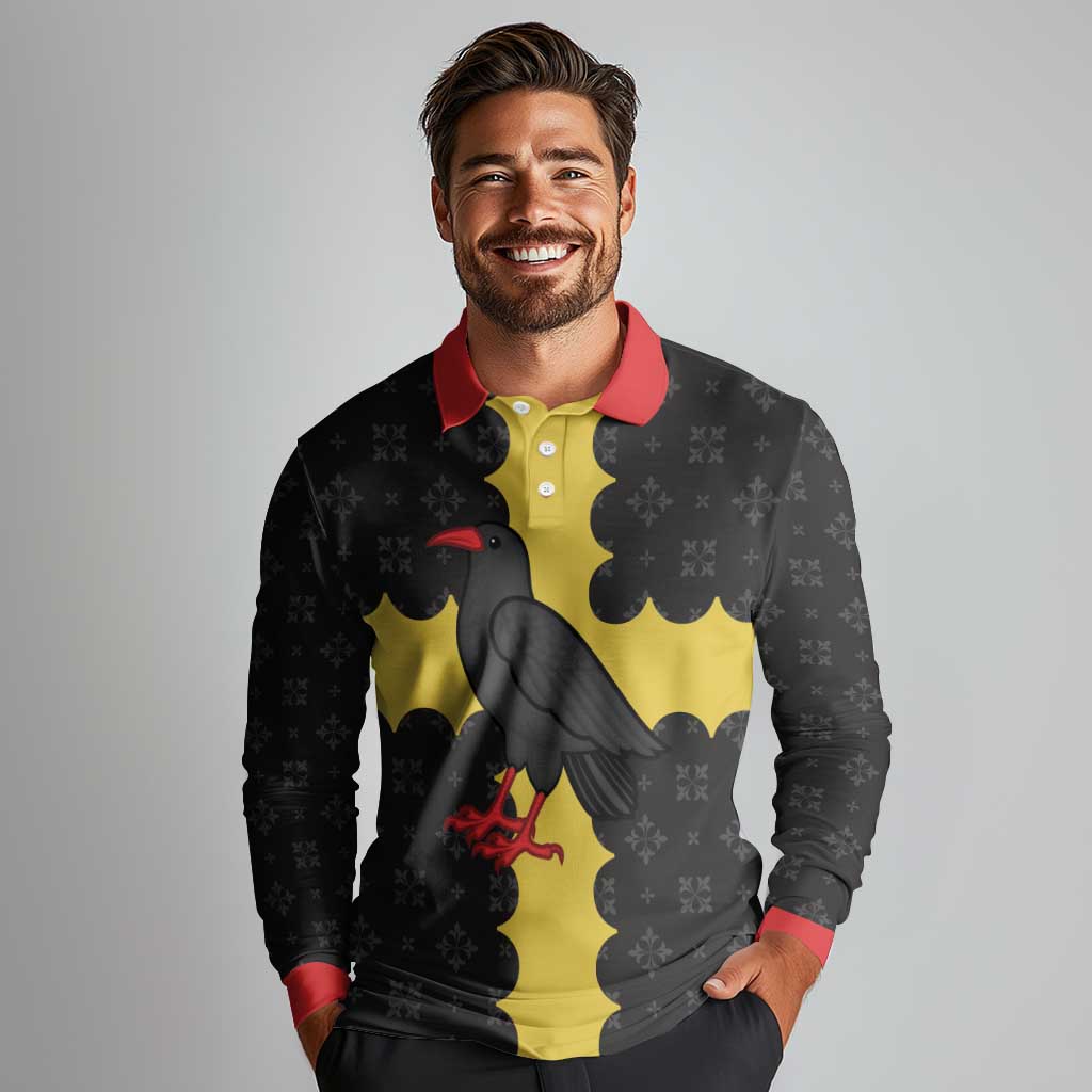 Custom Flintshire Wales Long Sleeve Polo Shirt Coat Of Arms with Heraldic Flag - Wonder Print Shop