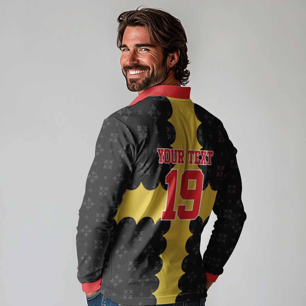 Custom Flintshire Wales Long Sleeve Polo Shirt Coat Of Arms with Heraldic Flag - Wonder Print Shop