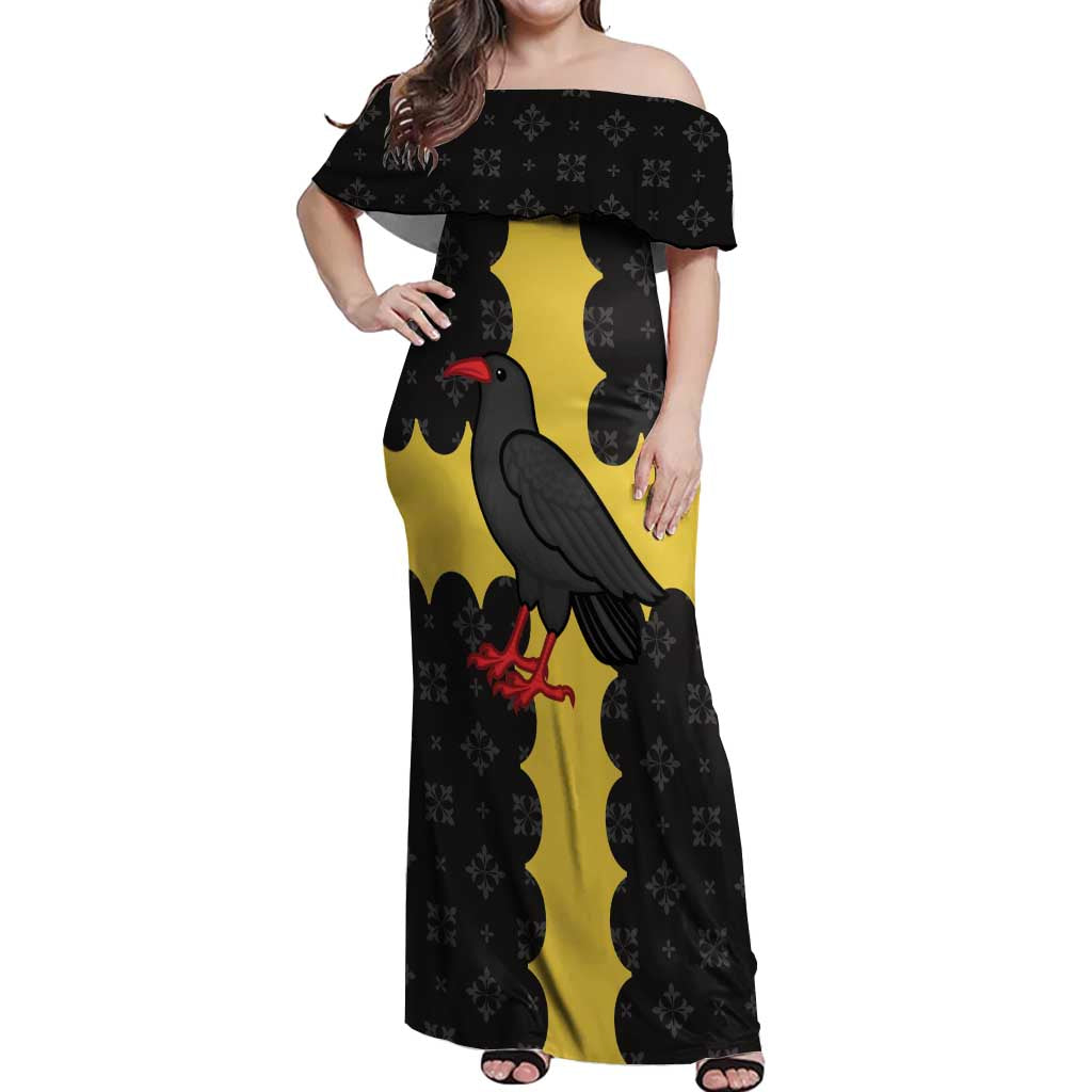 Custom Flintshire Wales Off Shoulder Maxi Dress Coat Of Arms with Heraldic Flag - Wonder Print Shop