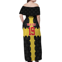Custom Flintshire Wales Off Shoulder Maxi Dress Coat Of Arms with Heraldic Flag - Wonder Print Shop