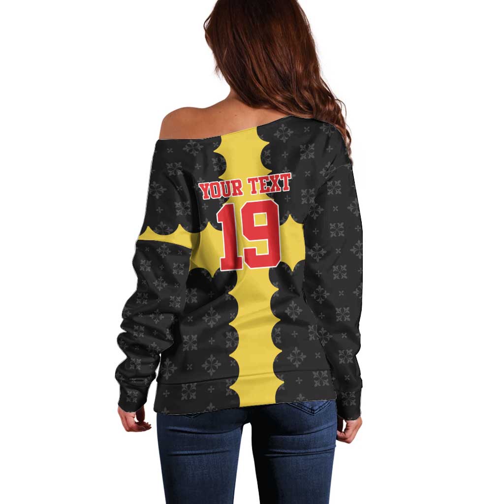 Custom Flintshire Wales Off Shoulder Sweater Coat Of Arms with Heraldic Flag - Wonder Print Shop