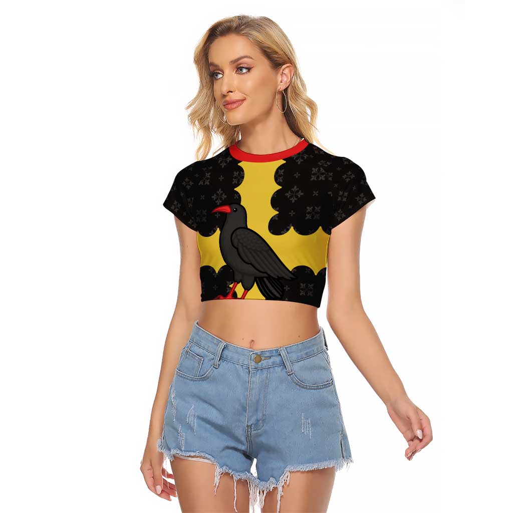 Custom Flintshire Wales Raglan Cropped T Shirt Coat Of Arms with Heraldic Flag - Wonder Print Shop