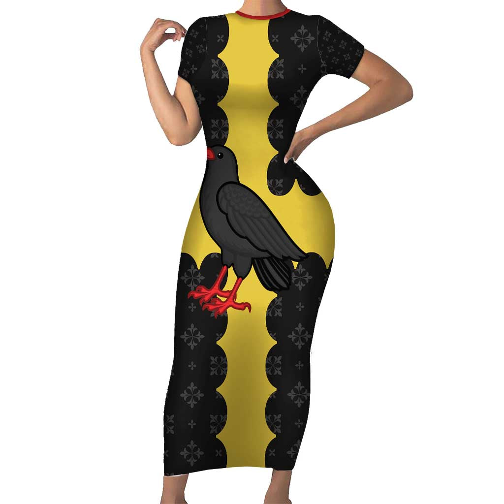 Custom Flintshire Wales Short Sleeve Bodycon Dress Coat Of Arms with Heraldic Flag - Wonder Print Shop