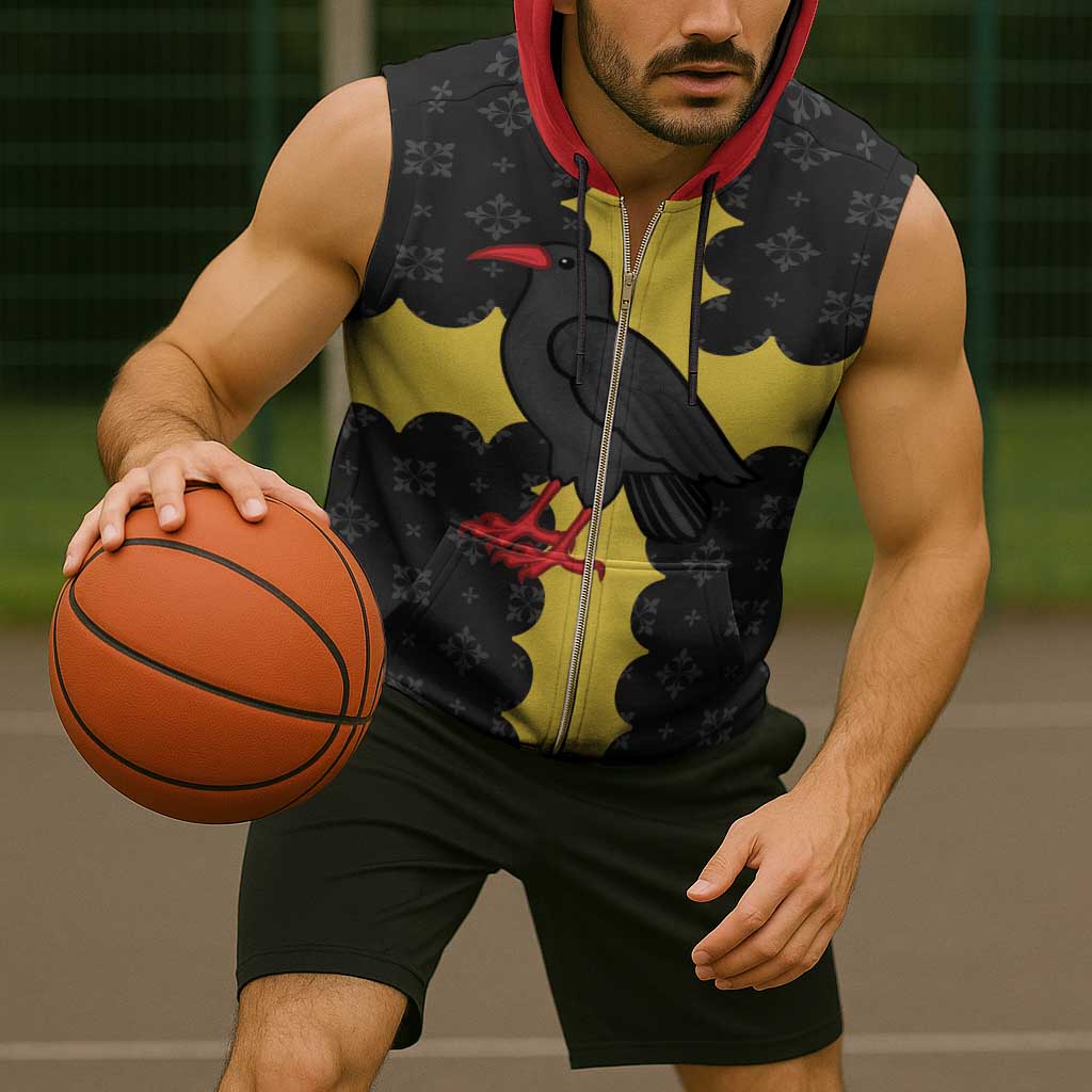 Custom Flintshire Wales Sleeveless Zip Hoodie Coat Of Arms with Heraldic Flag - Wonder Print Shop