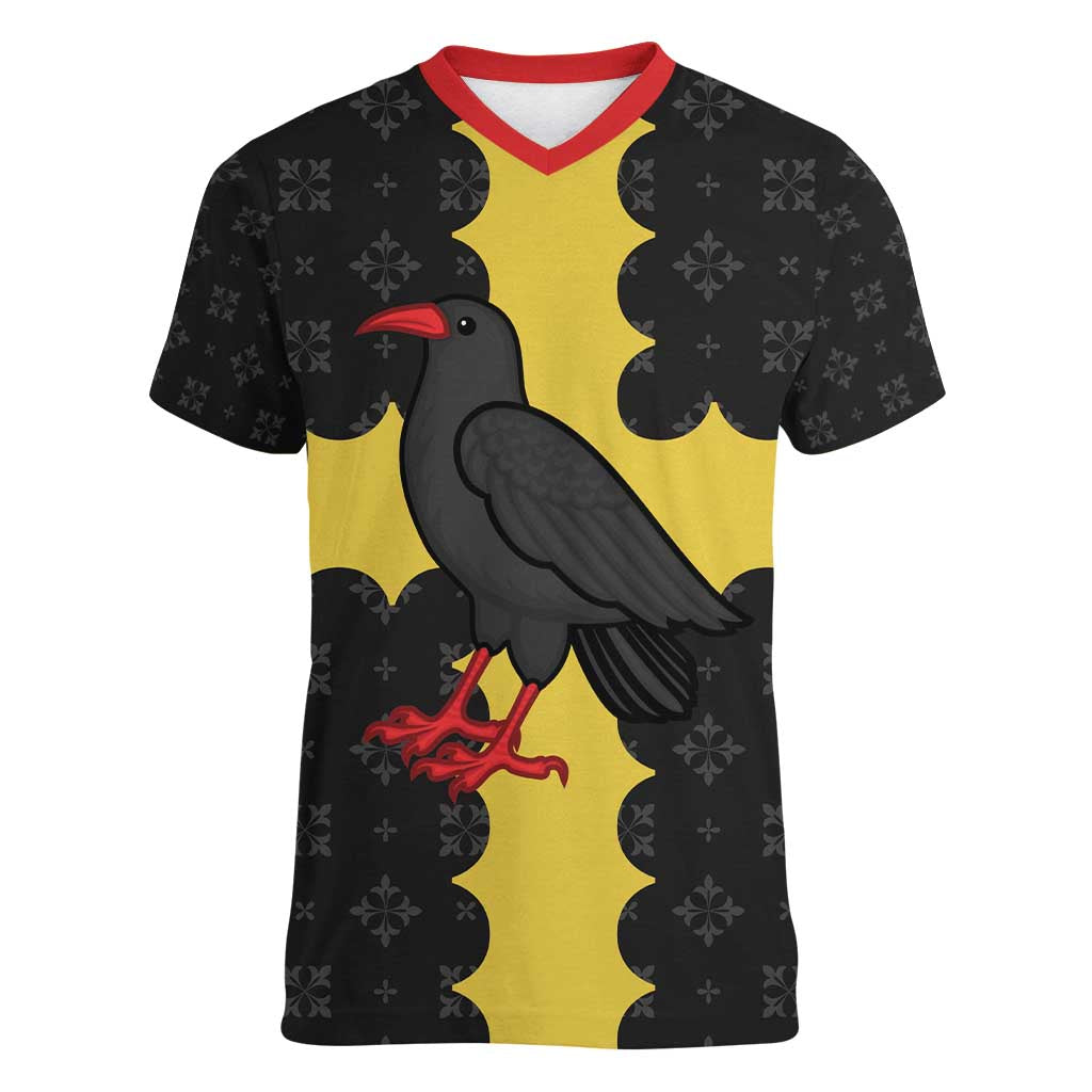 Custom Flintshire Wales Women V-Neck T-Shirt Coat Of Arms with Heraldic Flag - Wonder Print Shop