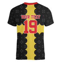 Custom Flintshire Wales Women V-Neck T-Shirt Coat Of Arms with Heraldic Flag - Wonder Print Shop