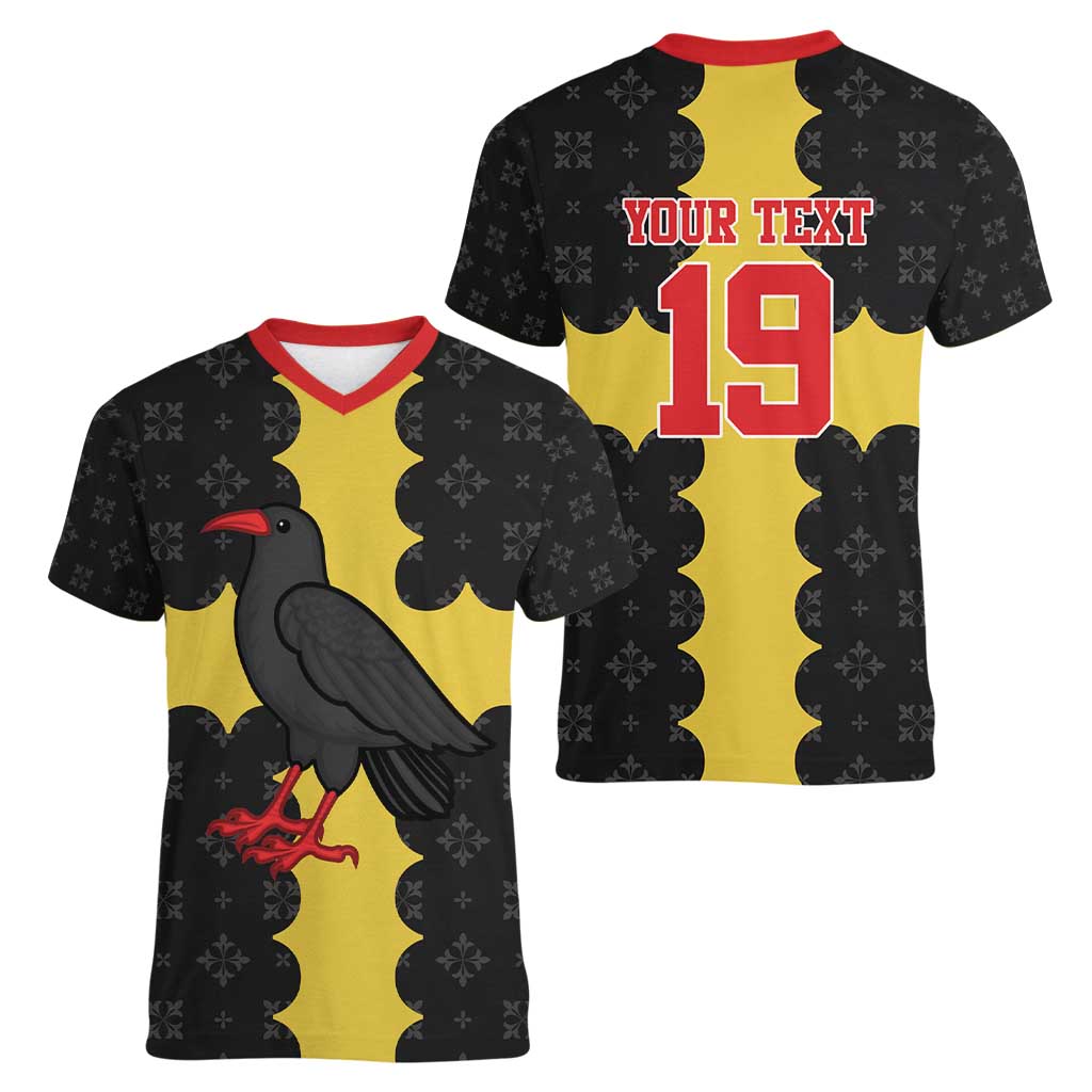 Custom Flintshire Wales Women V-Neck T-Shirt Coat Of Arms with Heraldic Flag - Wonder Print Shop