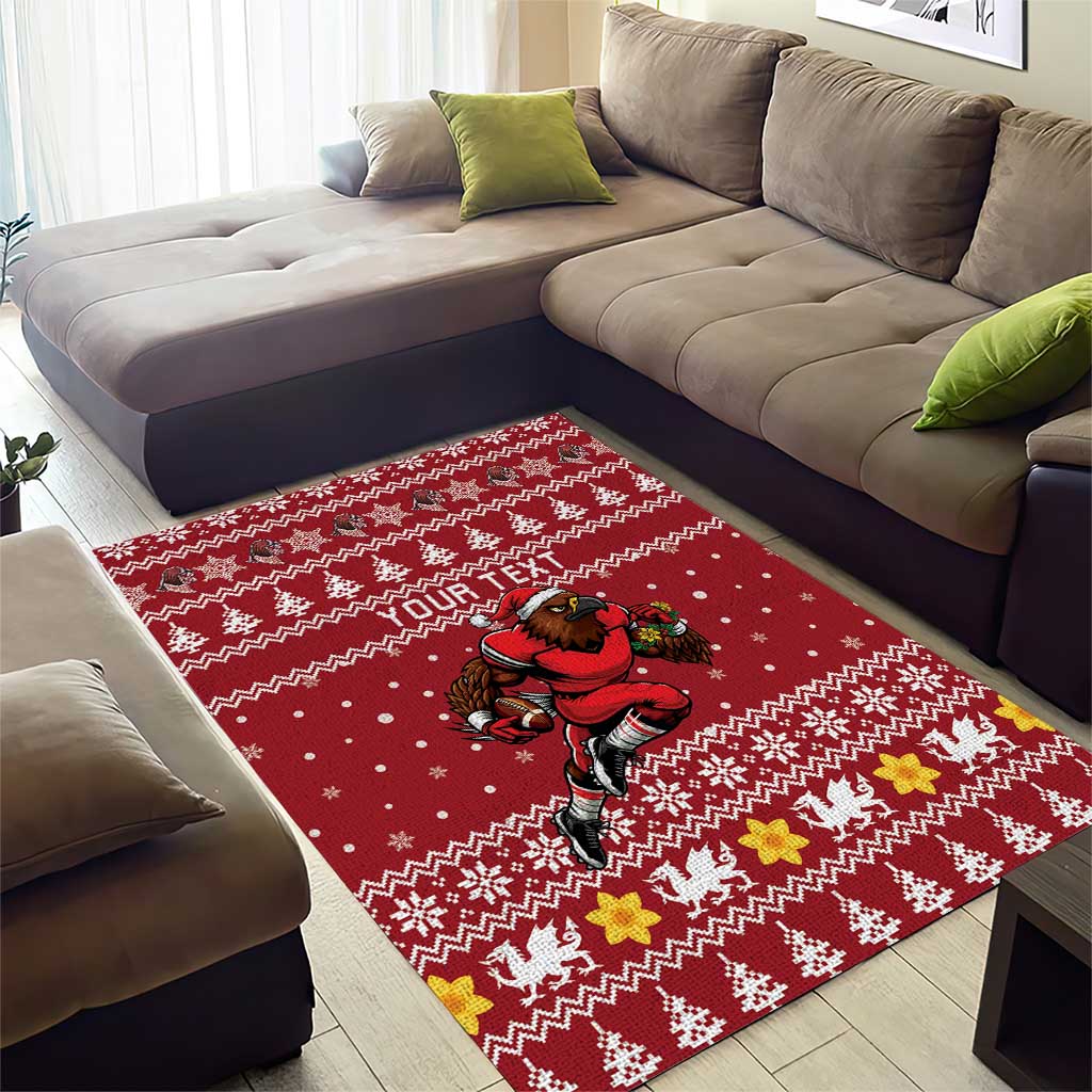 Personalized Radnorshire Wales Christmas Area Rug Red-Tailed Hawk Rugby - Wonder Print Shop