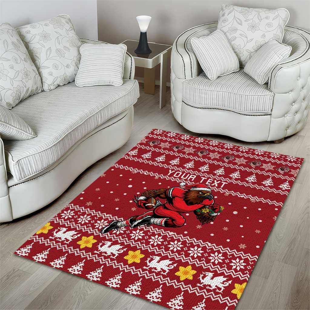 Personalized Radnorshire Wales Christmas Area Rug Red-Tailed Hawk Rugby - Wonder Print Shop