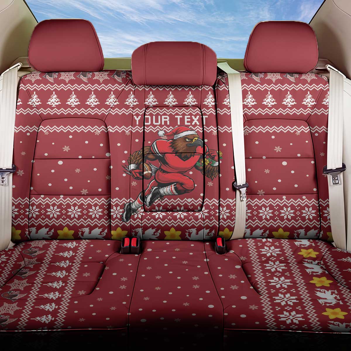 Personalized Radnorshire Wales Christmas Back Car Seat Cover Red-Tailed Hawk Rugby - Wonder Print Shop