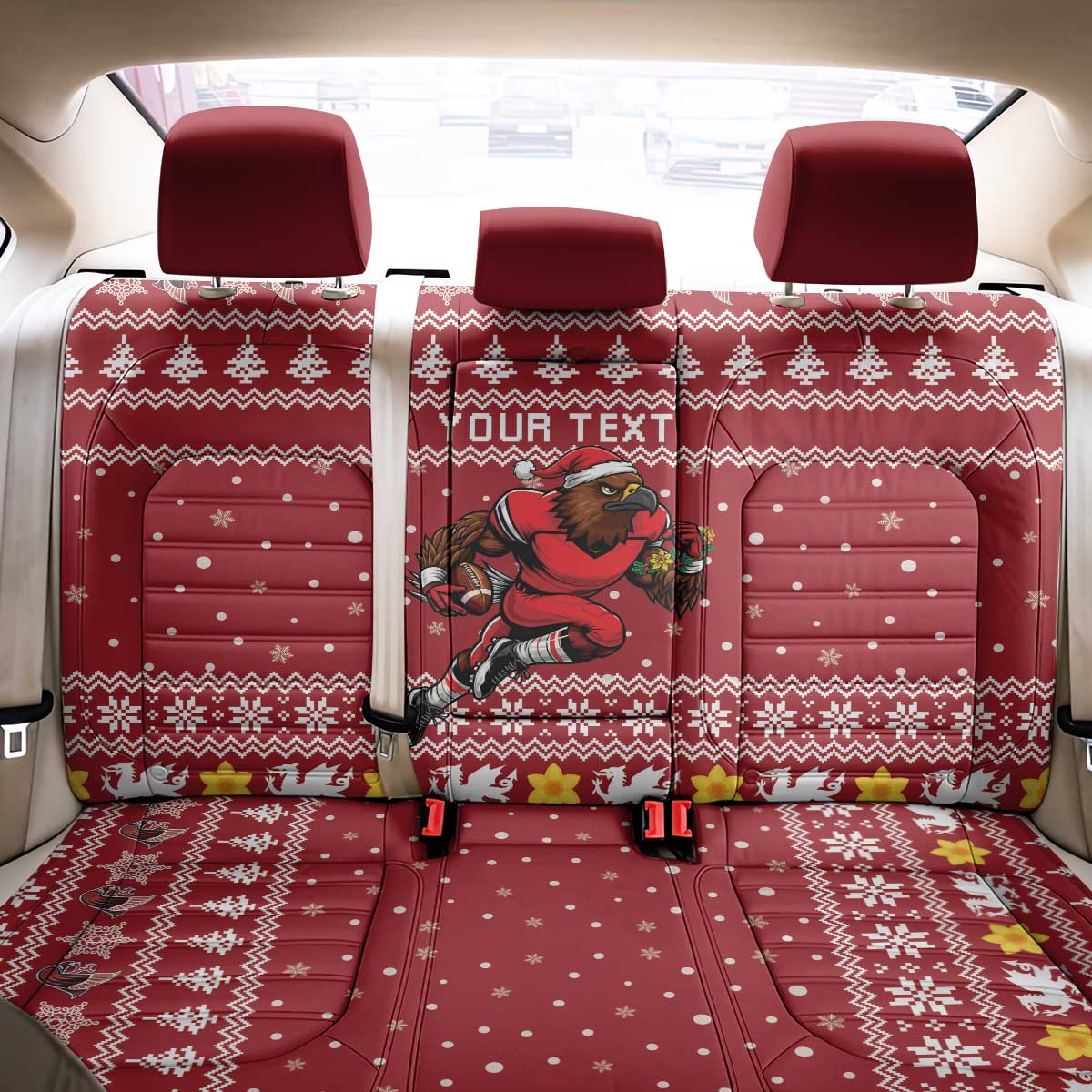 Personalized Radnorshire Wales Christmas Back Car Seat Cover Red-Tailed Hawk Rugby - Wonder Print Shop