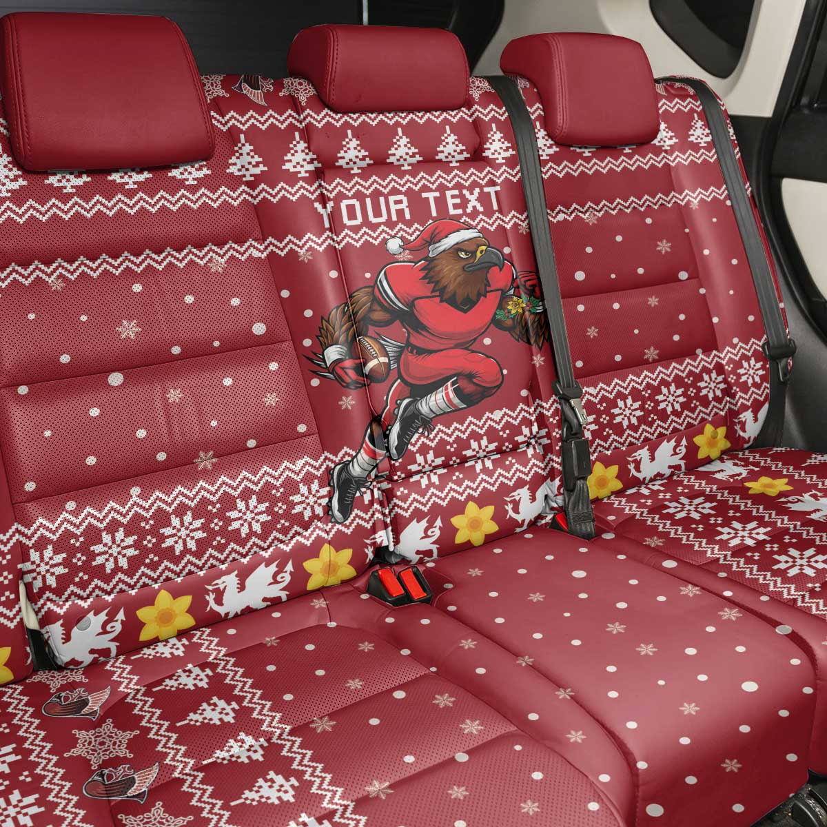 Personalized Radnorshire Wales Christmas Back Car Seat Cover Red-Tailed Hawk Rugby - Wonder Print Shop